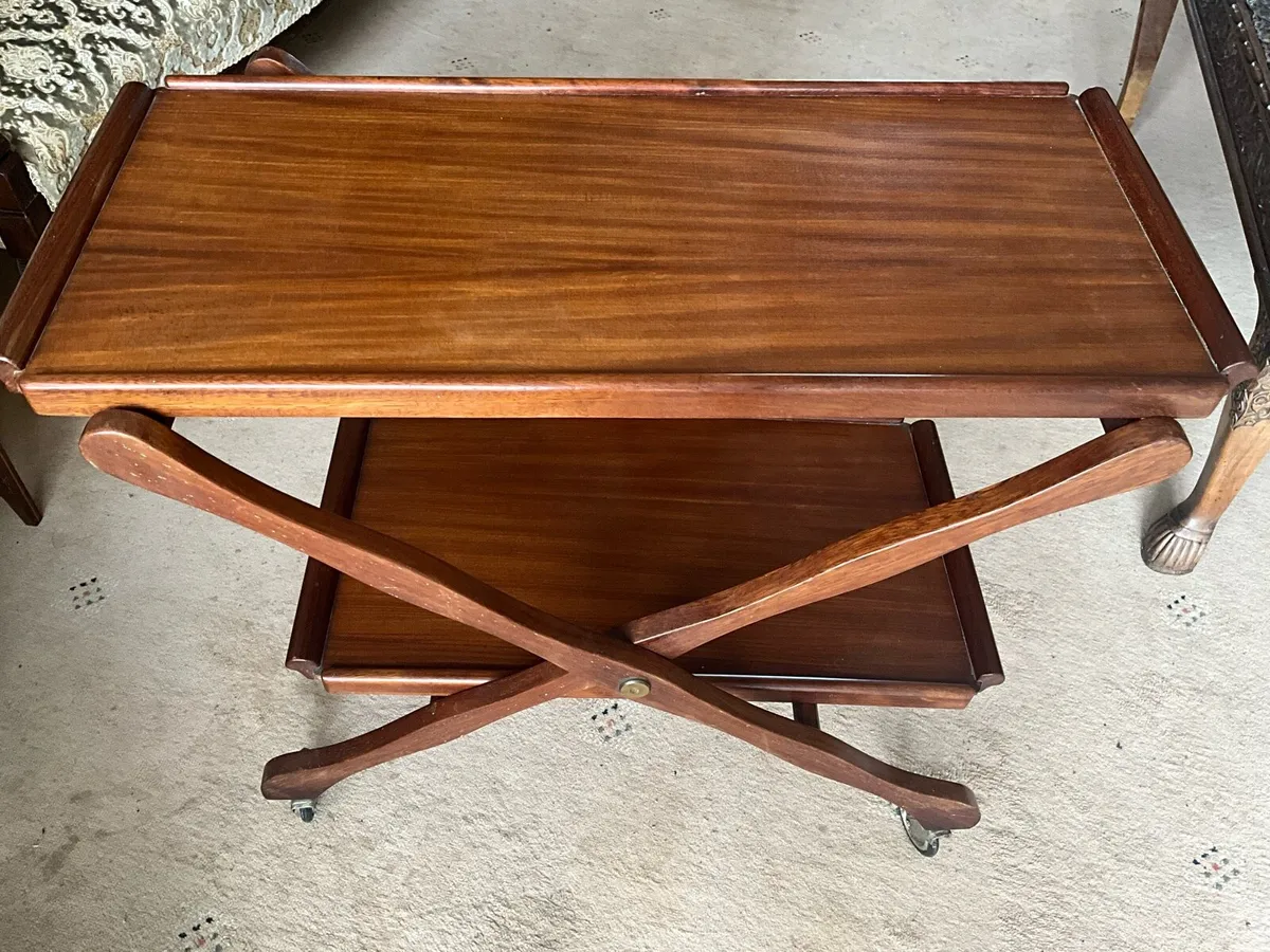 Vintage Mahogany 2 Tier Folding Serving Trolley. - Image 2
