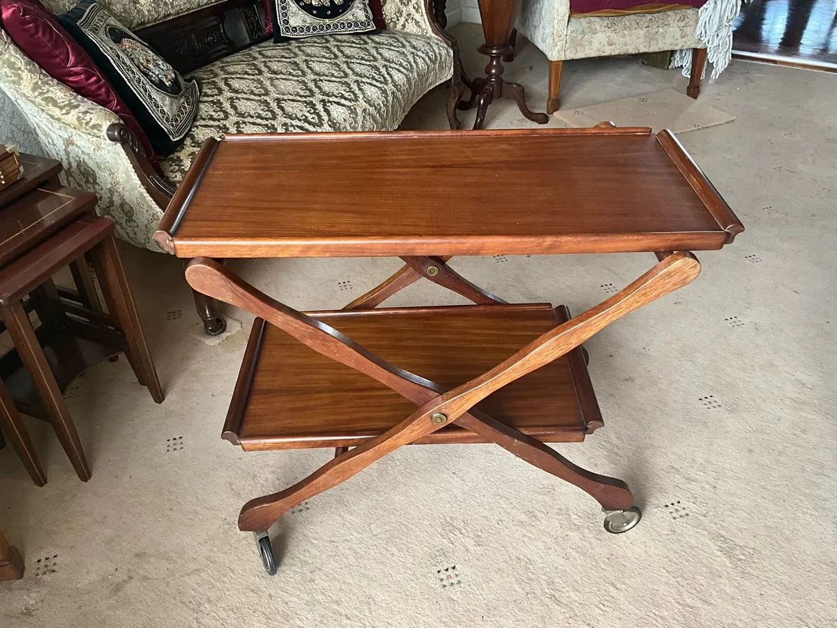 Vintage Mahogany 2 Tier Folding Serving Trolley. - Image 3