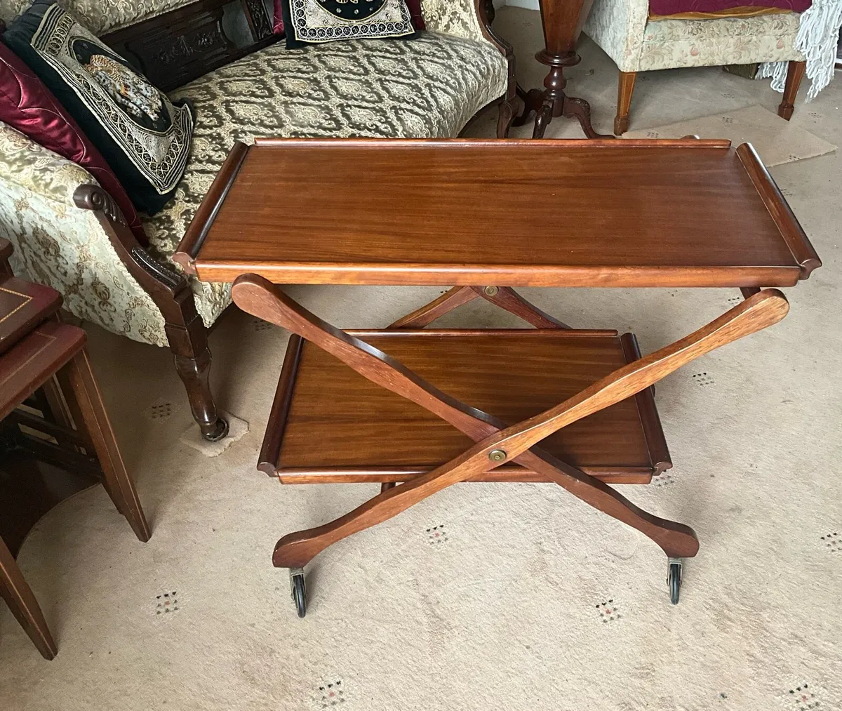Vintage Mahogany 2 Tier Folding Serving Trolley. - Image 4