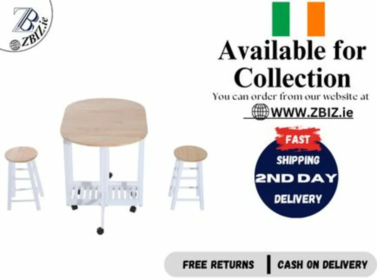 Dining Table Set with Stools Foldable 3 piece - Image 1
