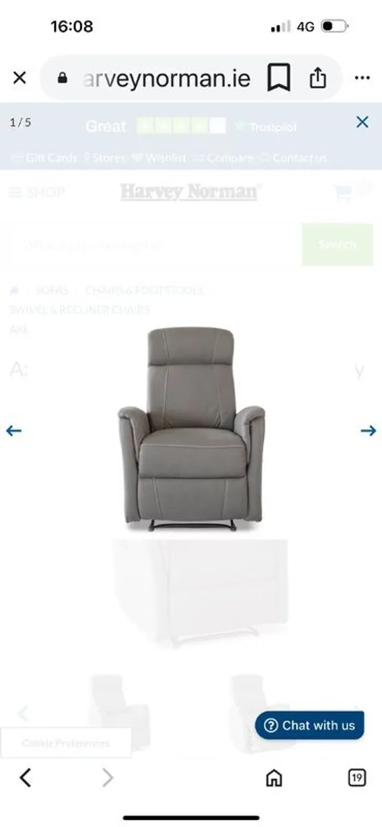 Grey fabric recliner electric - Image 1