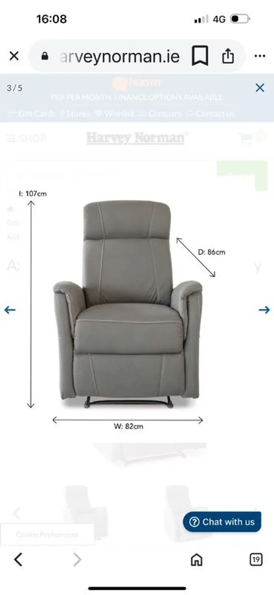 Grey fabric recliner electric - Image 2
