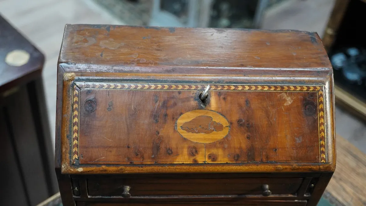 Antique Miniature Slant-Front Desk in Yew Wood - Image 4