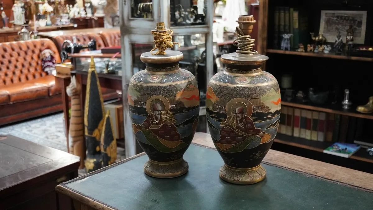 Pair of Large Japanese Satsuma Vases Converted - Image 2