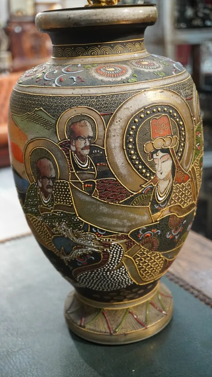 Pair of Large Japanese Satsuma Vases Converted - Image 3