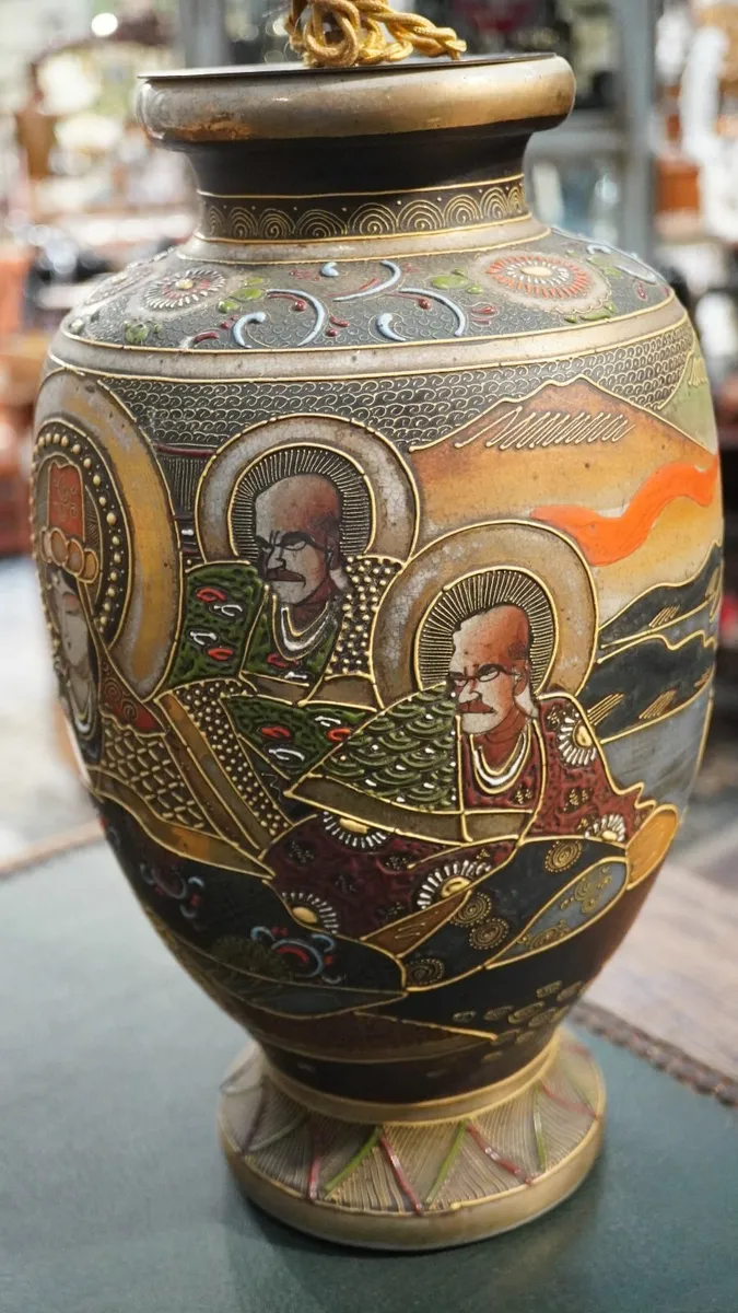 Pair of Large Japanese Satsuma Vases Converted - Image 4