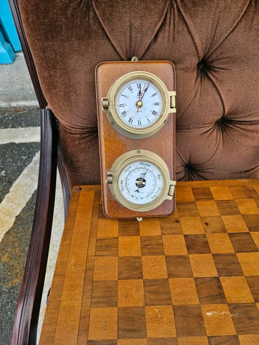 Mounted Brass Clock Barometer - Image 1