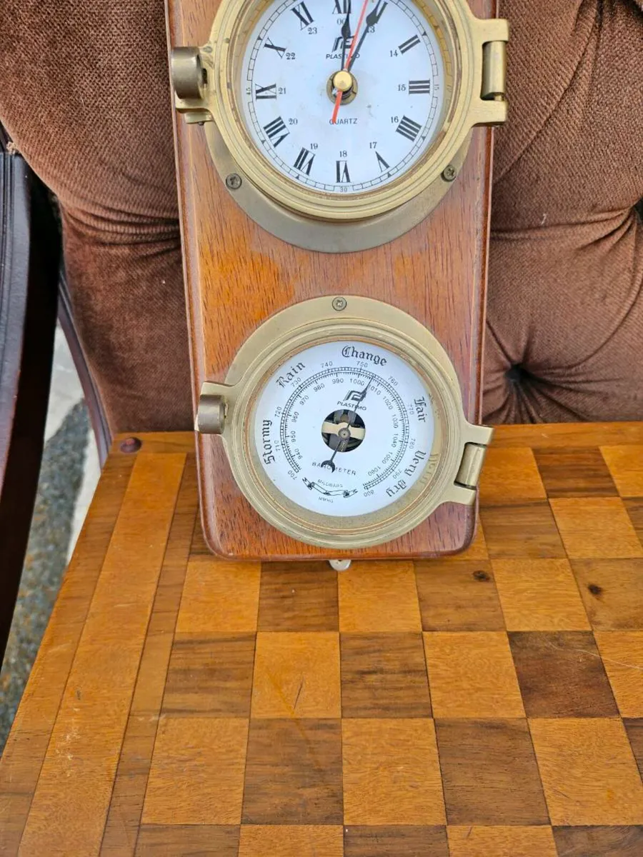 Mounted Brass Clock Barometer - Image 3