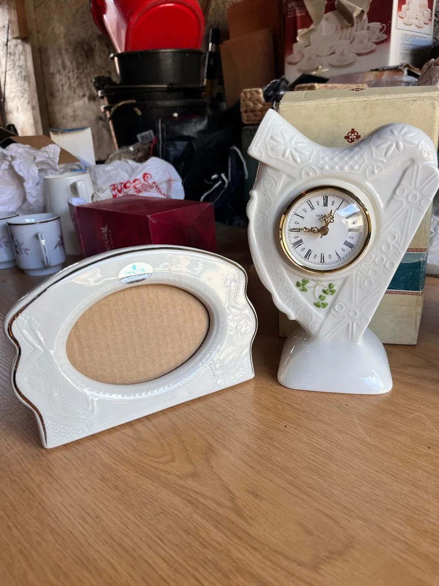 Donegal Parian China Harp clock and frame