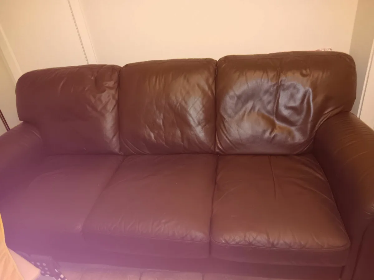 Leather sofa & armchair - Image 4
