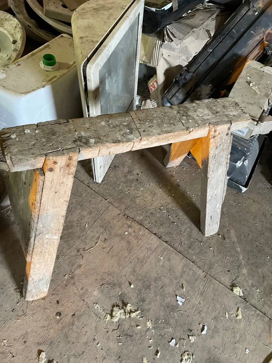 Pair of Design Vintage Rustic Industrial Sawhorses - Image 1