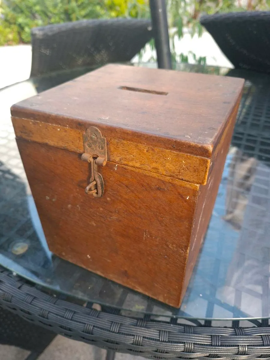 Antique Hardwood Church Collection Box - Image 1