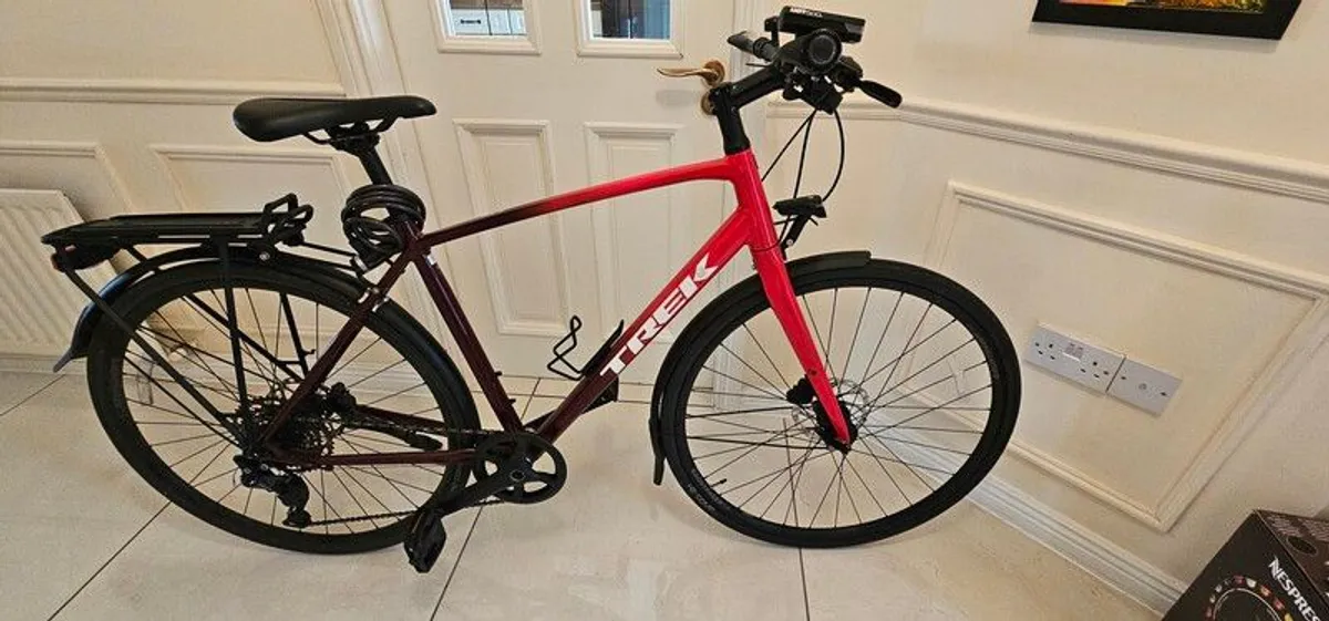 Trek FX 3 Disc Hybrid Bike in Viper Red to Cobra Blood - Image 1