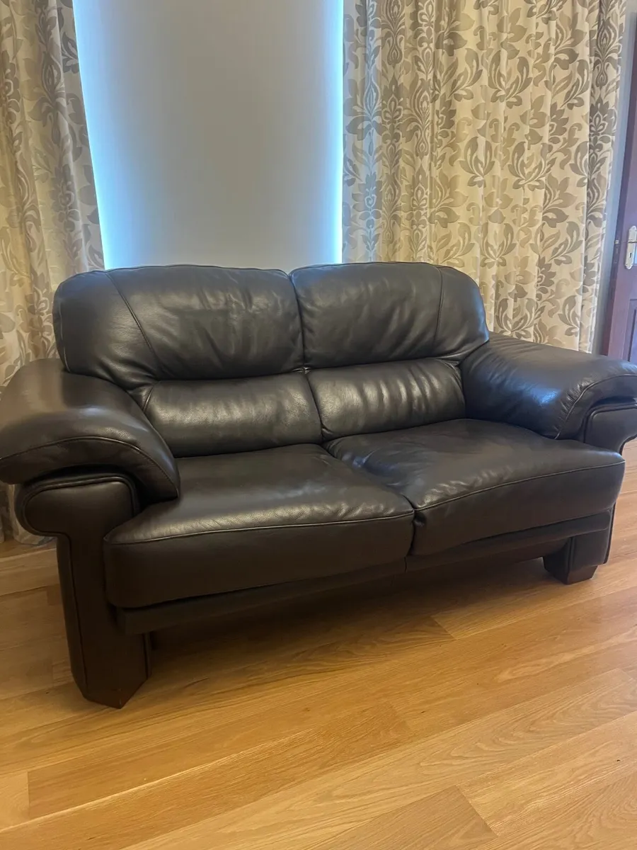 Brown Leather 2 Seater and 3 Seater Sofa - Image 1