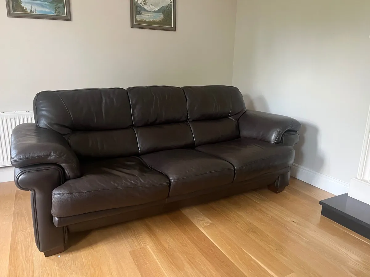 Brown Leather 2 Seater and 3 Seater Sofa - Image 2