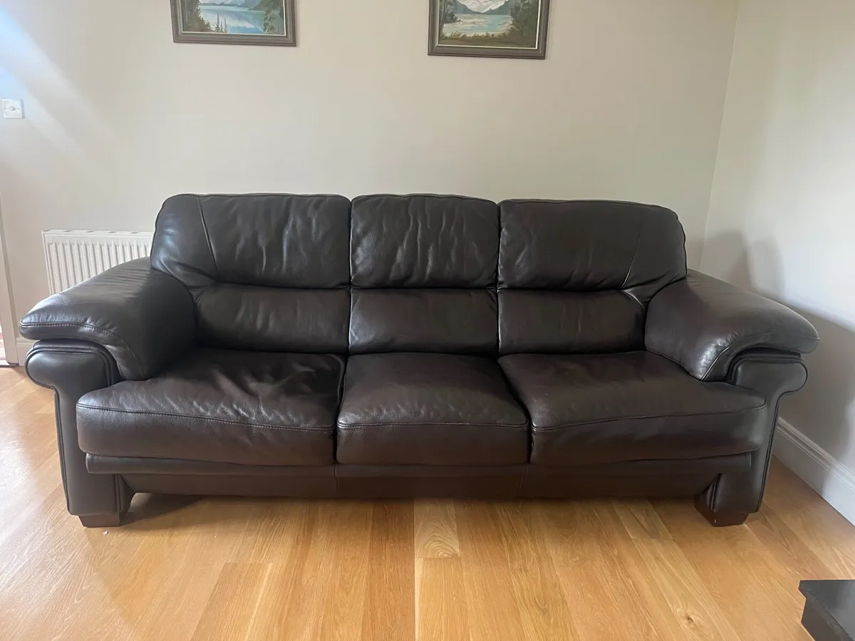 Brown Leather 2 Seater and 3 Seater Sofa - Image 3
