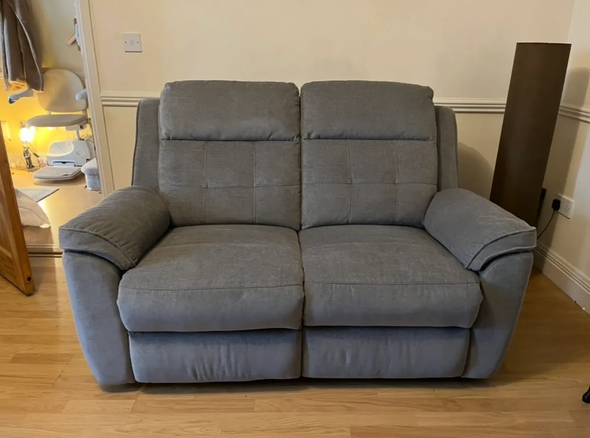 Grey 2 seater recliner sofa & chairs - Image 1