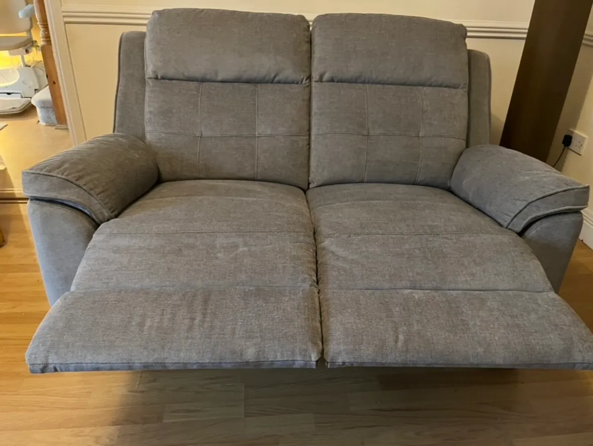 Grey 2 seater recliner sofa & chairs - Image 2