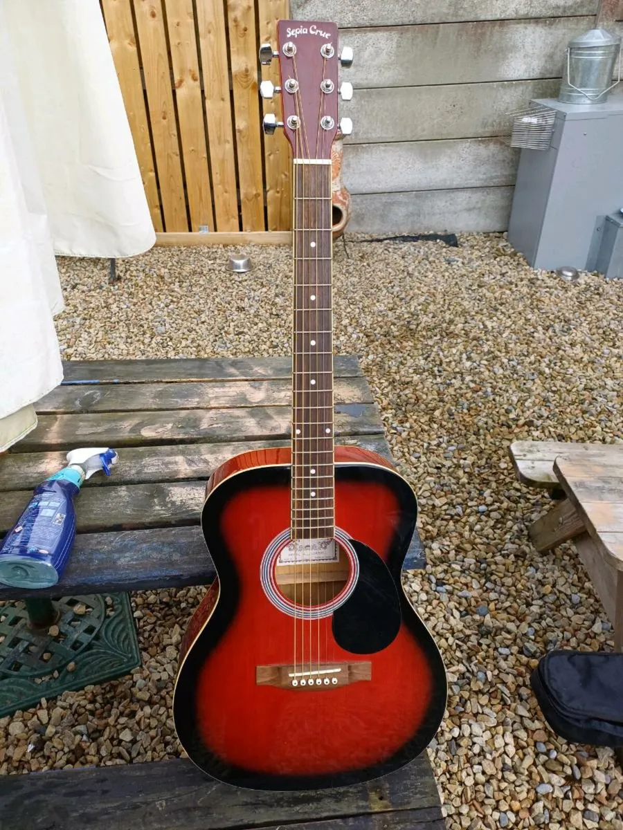 SepiaCrue Red Sunburst Accoustic Guitar - Image 3