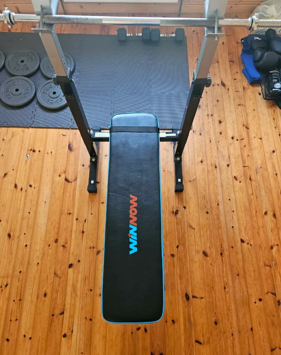 Weight Bench with Bar Bell and Dip Station - Image 1