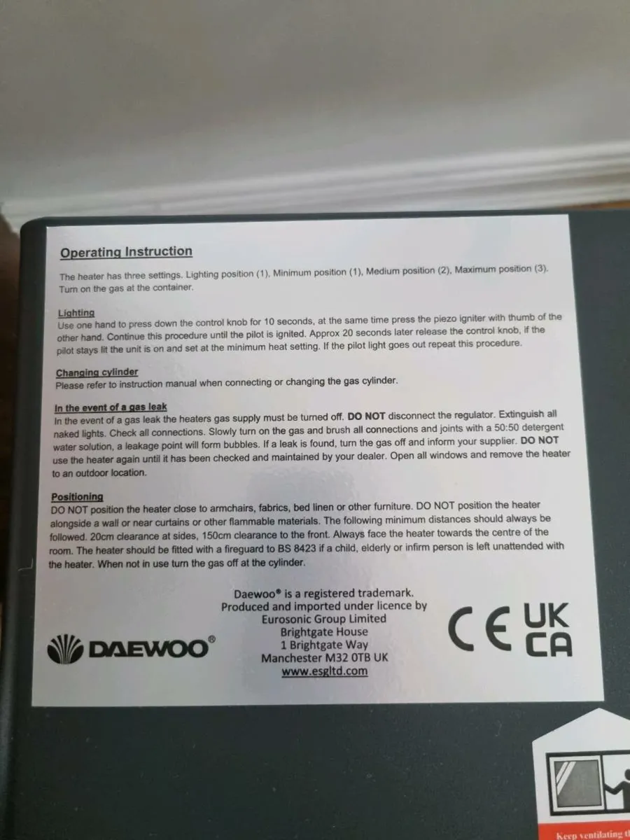 Daewoo gas heater - Image 2