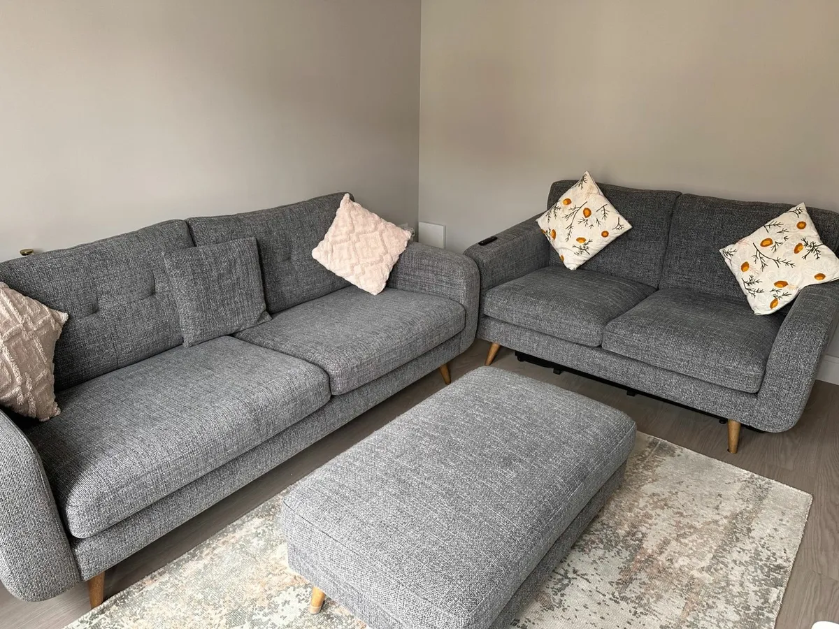 Charcoal 3 + 2 Seater Sofa Set + Footstool - Image 1