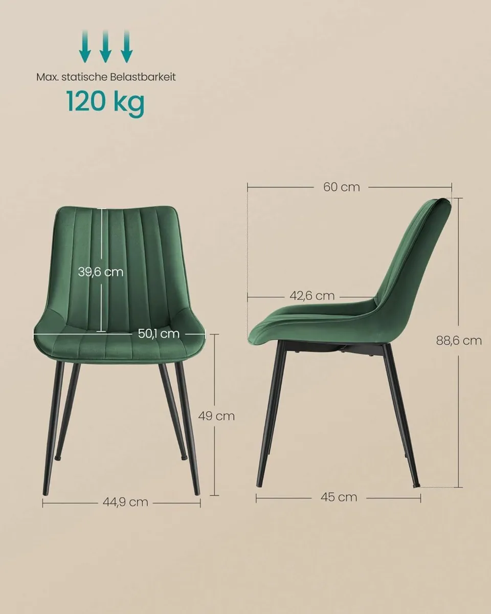 Set of 4 Velvet Dining Chairs Forest Green, Camel - Image 2
