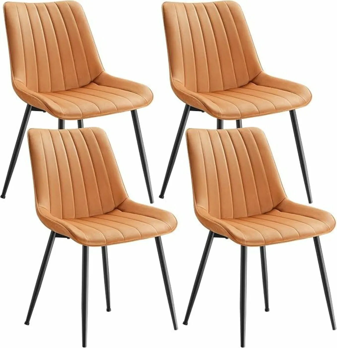 Set of 4 Velvet Dining Chairs Forest Green, Camel - Image 1