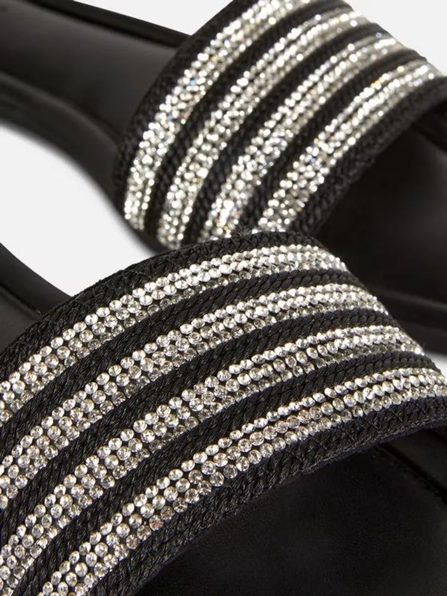 BRAND NEW Black Diamante Sandals: Size 5 - Image 2
