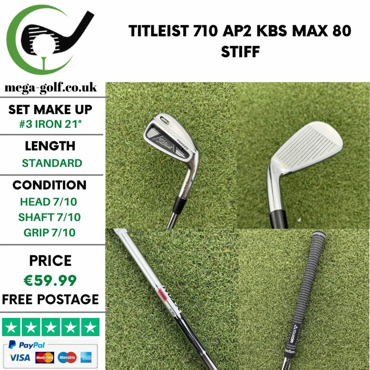 TITLEIST 710 AP2 #3 IRON 21° / KBS MAX 80 STIFF - Image 1