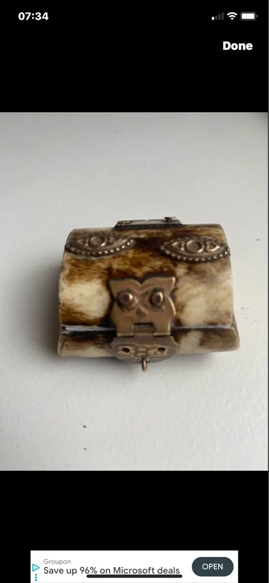 Vintage Bone& Brass Ring/ Jewellery Box - Image 1