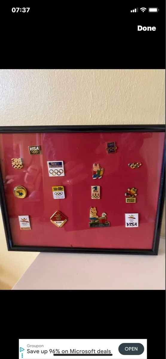 Framed Olympic International Pins (14) - Image 1