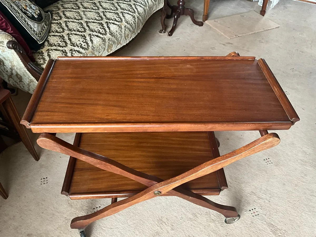 Vintage Mahogany 2 Tier Folding Serving Trolley - Image 2