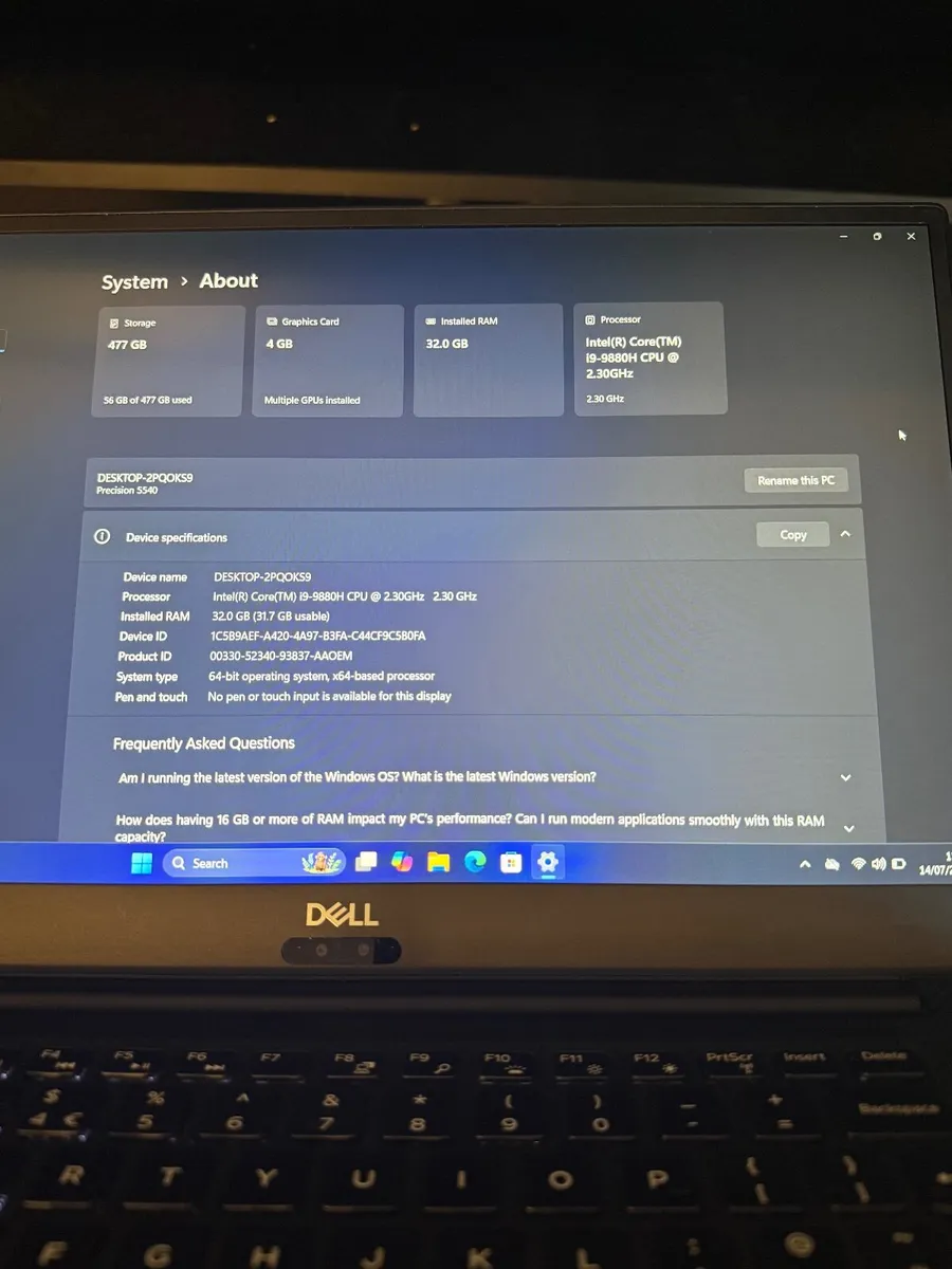 Dell Precision 5540 LAptop i9/32GB/512SSD/FHD - Image 4