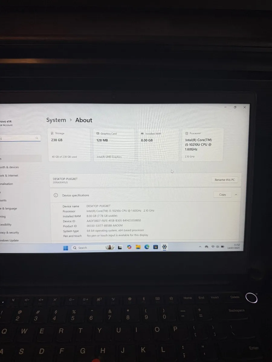 Lenovo ThinkPad e14 Laptop i5/8GB/256SSD/FHD - Image 2