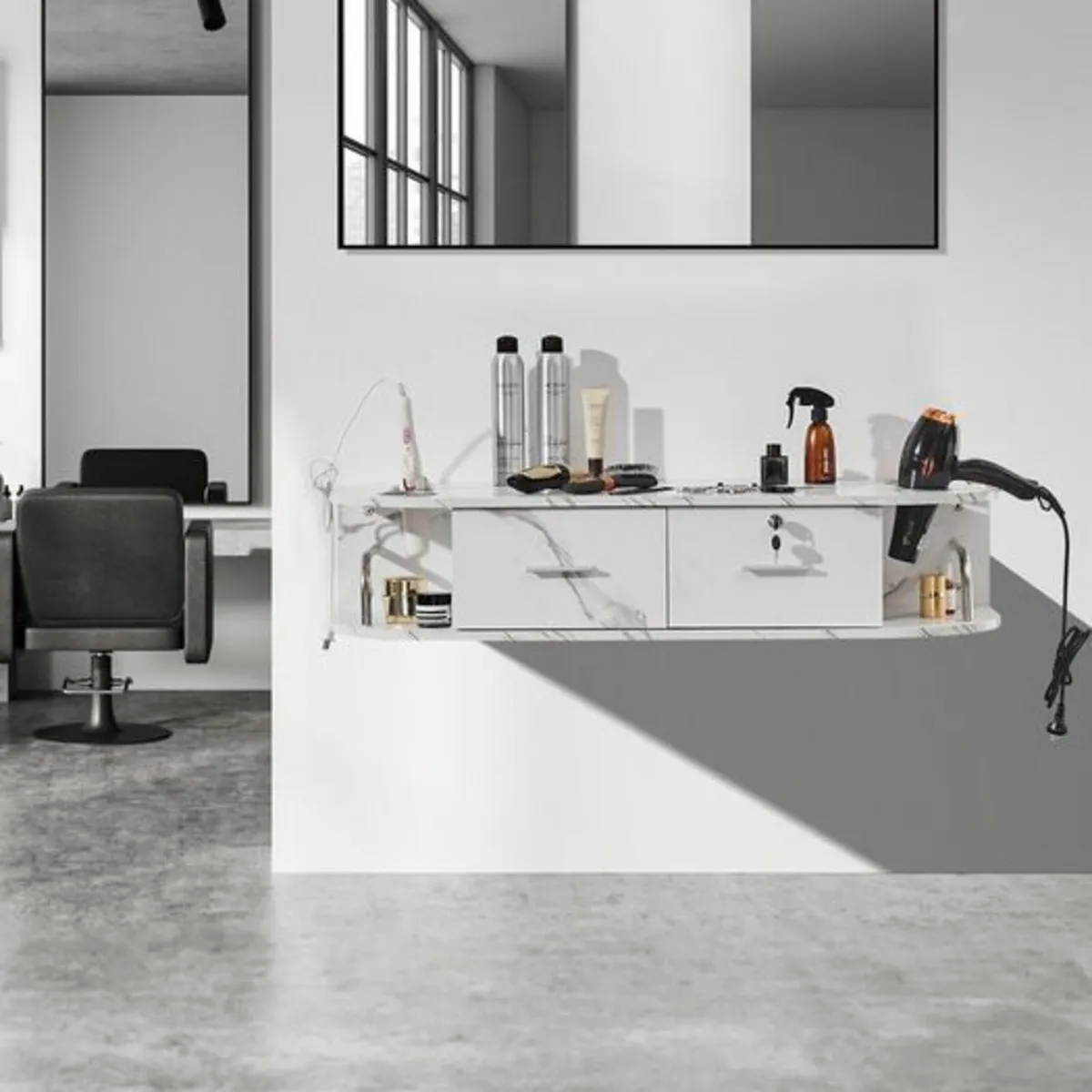 Wall Mount Styling Station, Hair Barber Table with - Image 1