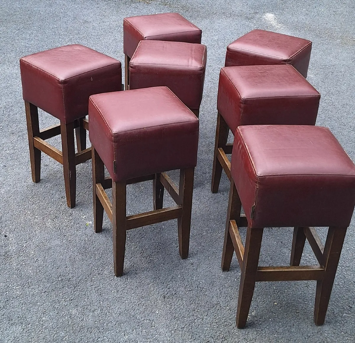 7 Old Vintage Wooden Bar Stools - Image 1