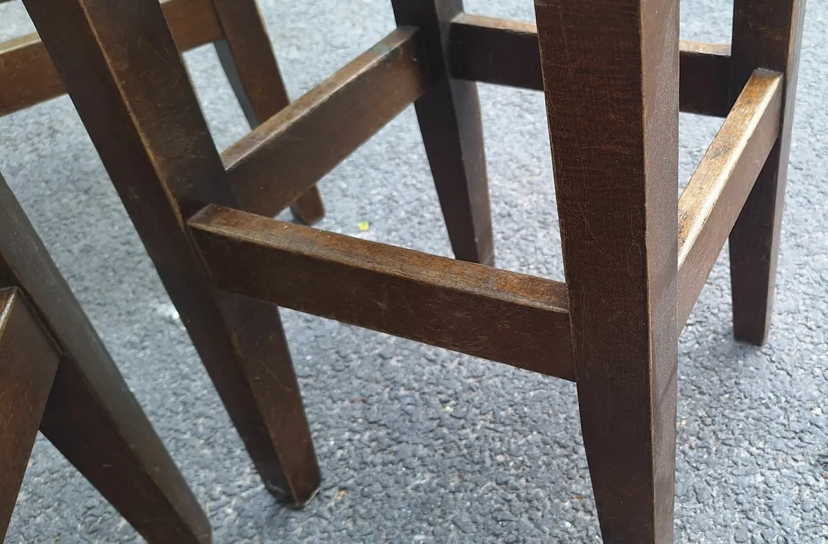 7 Old Vintage Wooden Bar Stools - Image 2