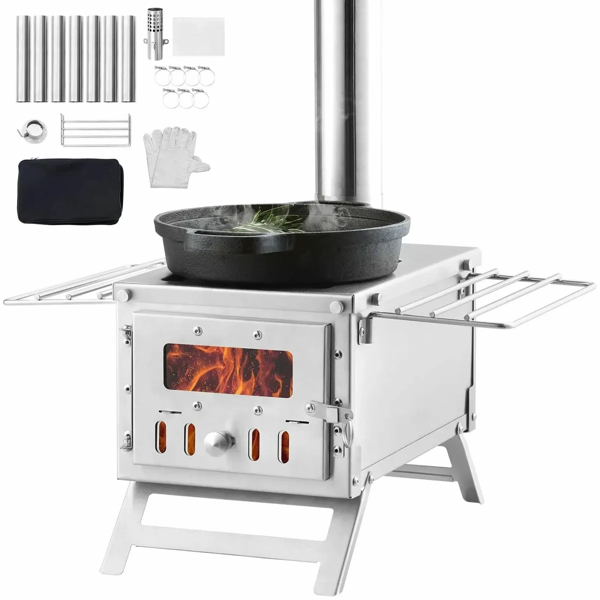 Camping Wood Stove with Chimney Outdoor Heating an - Image 2