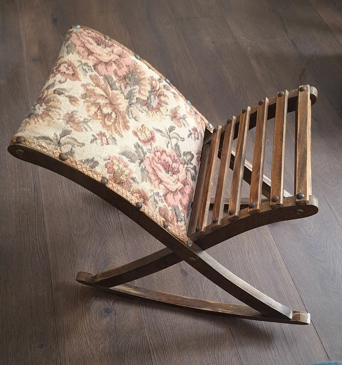Vintage Wooden Slated Footstool - Image 1