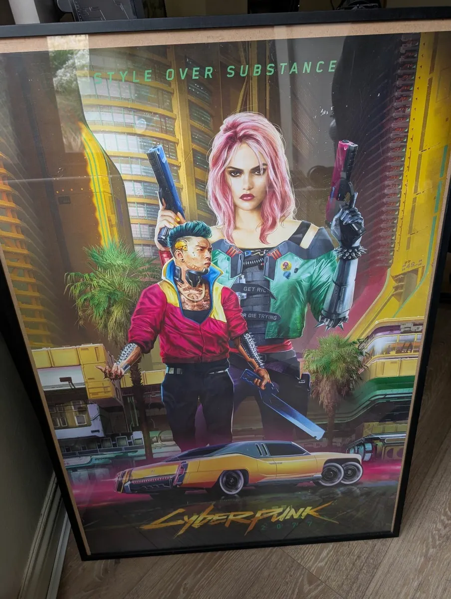 Cyberpunk 2077 Framed Poster – “Style Over Substan