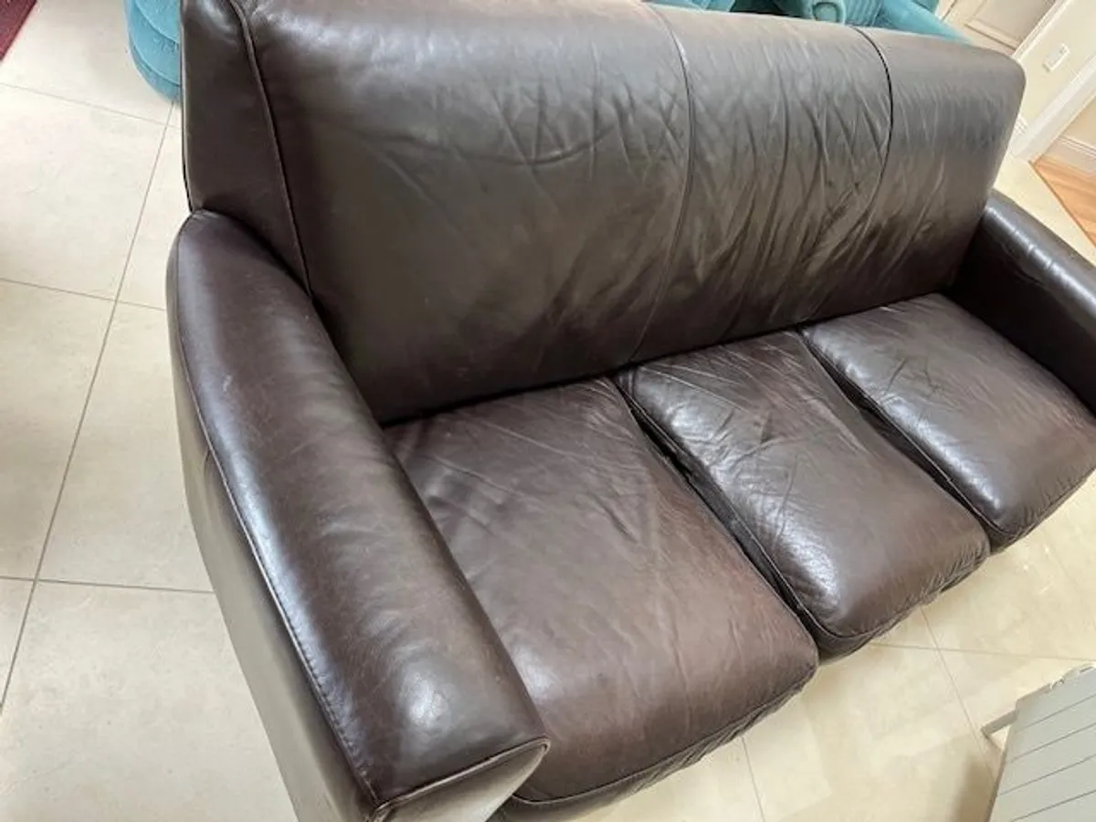 Sofa, Natuzzi real Italian Leather 3 seater and other 3 piece suite, sofa bed, akitchen Dresser pine. - Image 2