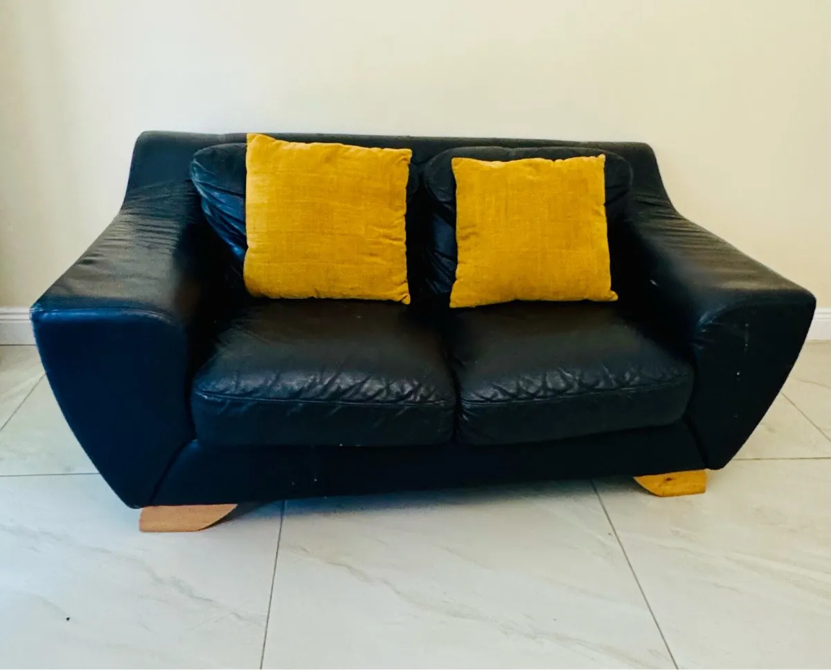 Black Faux Leather Couch & Seats - Image 1