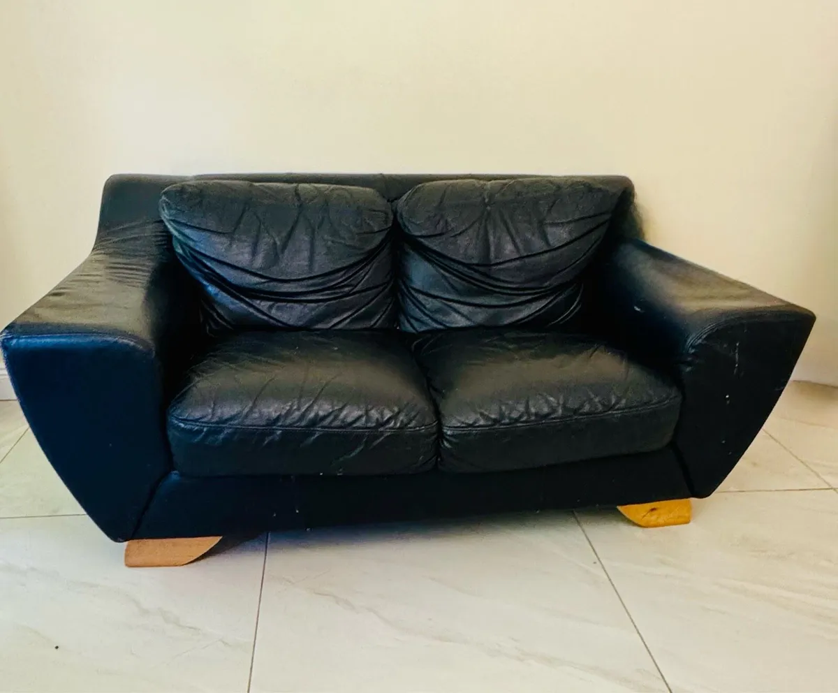 Black Faux Leather Couch & Seats - Image 4