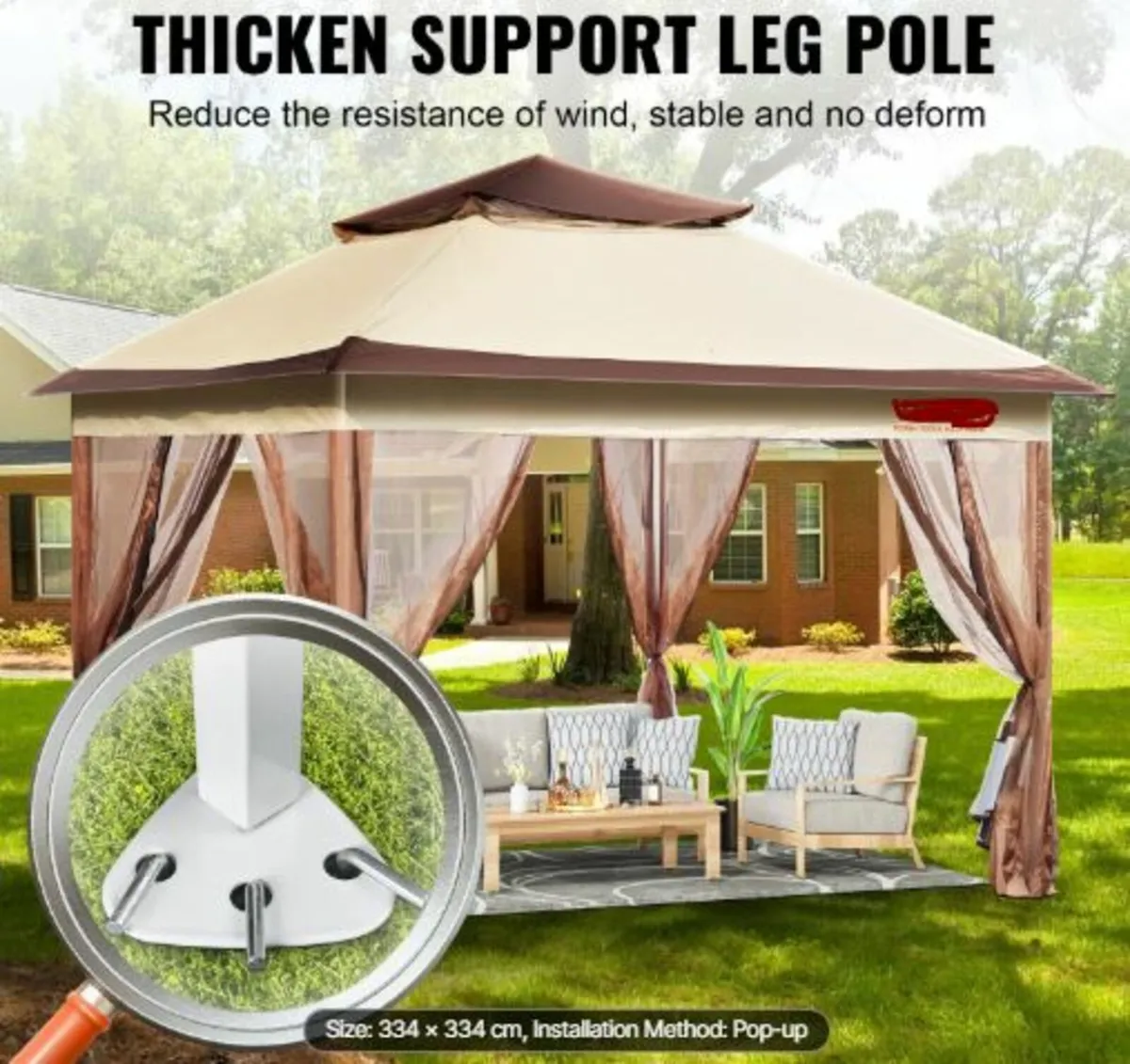 Patio Gazebo, 11 x 11 FT Pop up Gazebo for 8-10 - Image 2