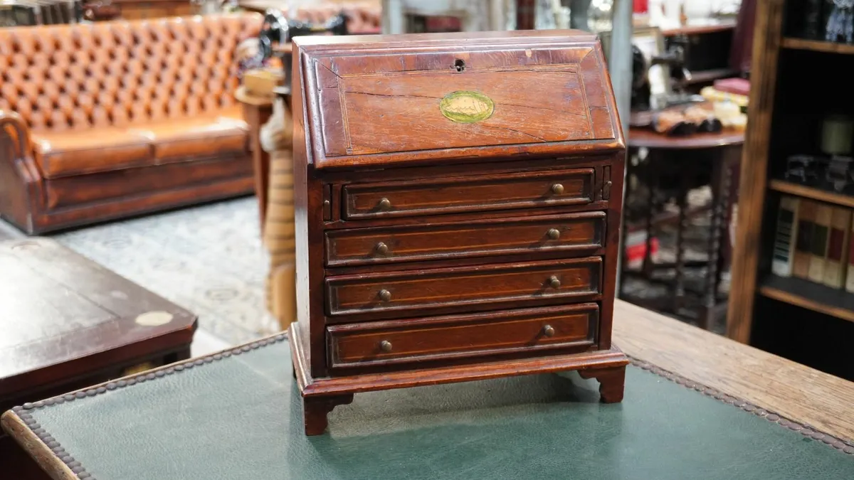 🪵 Antique Mahogany Miniature Slant-Front Desk - Image 1