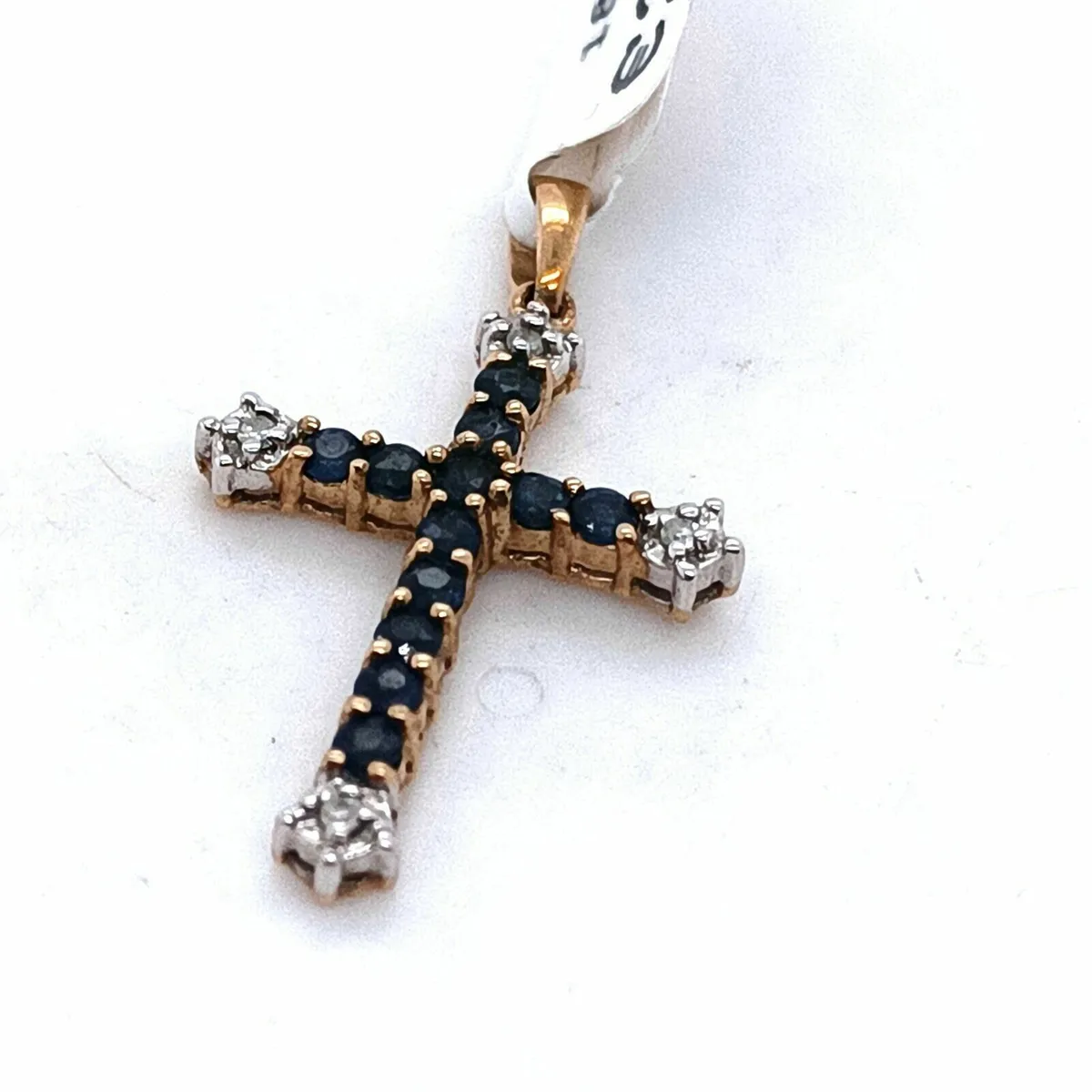 Diamond & Blue Sapphire Cross, 9k Gold - Image 1