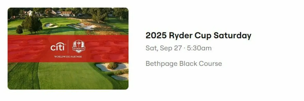 Ryder Cup Tickets Sat 27th Sept x 2 - Image 1
