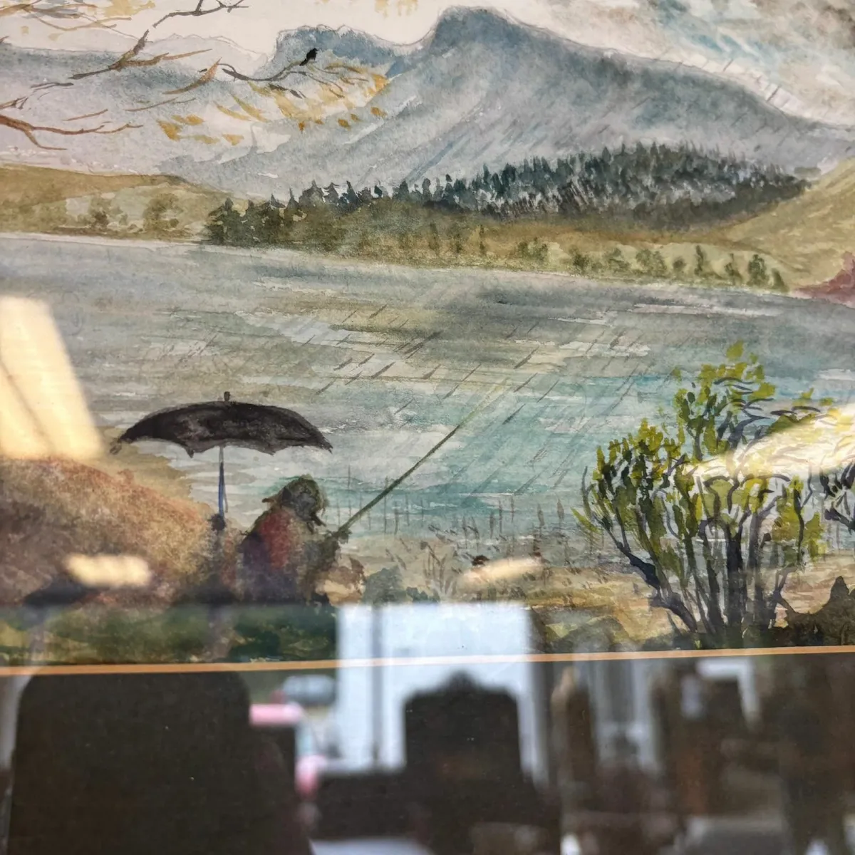"Man fishing by the lake" watercolour drawing. In - Image 4
