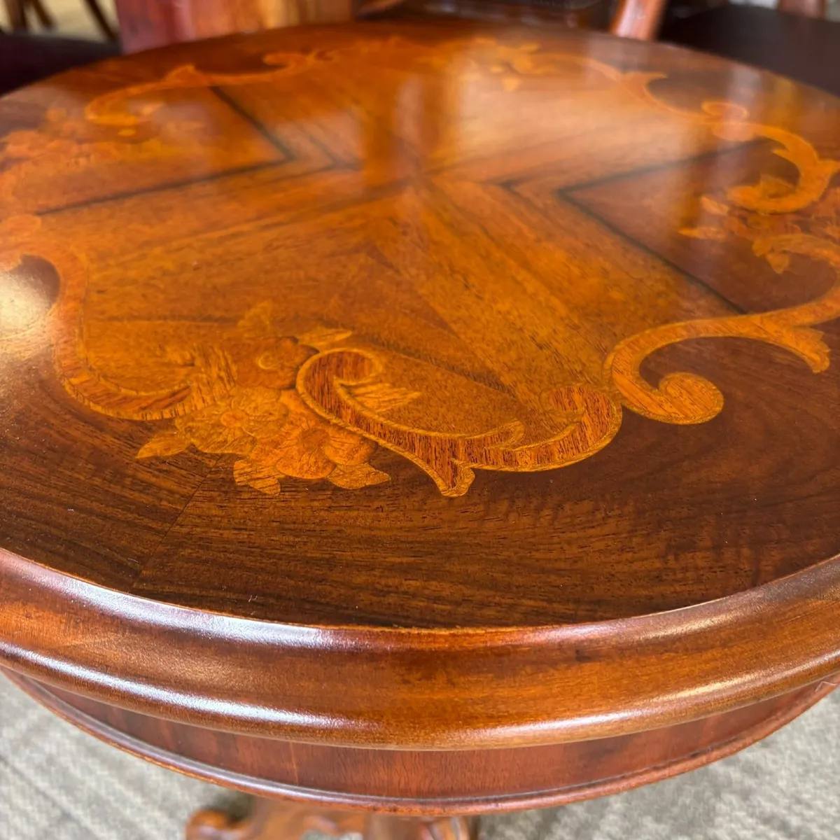 Fabulous round inlaid occasional table on tripod b - Image 2